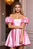 Off The Shoulder Roze Satijnen A-lijn Homecoming Jurk