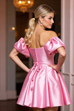 Off The Shoulder Roze Satijnen A-lijn Homecoming Jurk