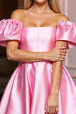 Off The Shoulder Roze Satijnen A-lijn Homecoming Jurk