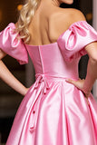Off The Shoulder Roze Satijnen A-lijn Homecoming Jurk