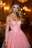 Roze Cold Shoulder Korset Een lijn Homecoming Jurk met Appliques