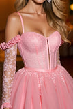 Roze Cold Shoulder Korset Een lijn Homecoming Jurk met Appliques