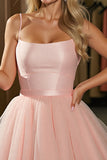Blush A Line Tule Spaghettibandjes Korte Homecoming Jurk