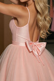 Blush A Line Tule Spaghettibandjes Korte Homecoming Jurk
