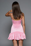 Roze satijnen Bodycon Spaghetti bandjes korte homecoming jurk met 3D bloemen