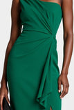 Donkergroene One Shoulder Bodycon Midi Werkjurk Met Split