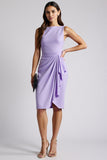 Bodycon Bateau Neck Paarse Werkjurk met ruches