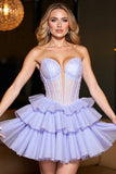 Lavendel A Line Korset Tule Homecoming Jurk