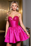 Sprankelende A Line Fuchsia satijnen korset Homecoming jurk