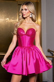 Sprankelende A Line Fuchsia satijnen korset Homecoming jurk