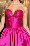 Sprankelende A Line Fuchsia satijnen korset Homecoming jurk