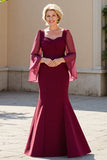 Bourgondische zeemeermin chiffon moeder van de bruid jurk met lange mouwen