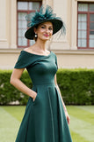 Pine Off the Shoulder Satijn A Line Moeder van de Bruid Jurk met Zakken