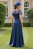 Marineblauw Gerimpelde A Line Moeder Van De Bruid Jurk