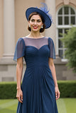Marineblauw Gerimpelde A Line Moeder Van De Bruid Jurk