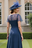 Marineblauw Gerimpelde A Line Moeder Van De Bruid Jurk