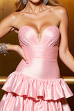 Strapless Blush Gegolfde A Line Satijnen Cocktailjurk