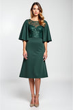 Pine Lace knielange moeder van de bruid jurk met halve mouwen