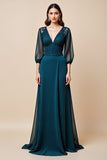 Blauw A Line Lange Moeder Van De Bruid Jurk Met Appliques