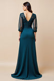 Blauw A Line Lange Moeder Van De Bruid Jurk Met Appliques