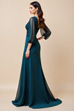 Blauw A Line Lange Moeder Van De Bruid Jurk Met Appliques