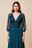 Blauw A Line Lange Moeder Van De Bruid Jurk Met Appliques