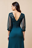 Blauw A Line Lange Moeder Van De Bruid Jurk Met Appliques