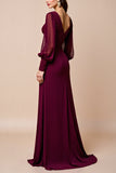 Lange Mouw Bordeaux V-hals Moeder Van De Bruid Jurk Met Appliques