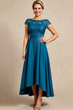 Peacock Blauw A Line Lange Moeder van de Bruid Jurk met Kant