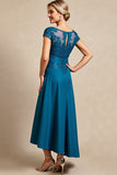 Peacock Blauw A Line Lange Moeder van de Bruid Jurk met Kant