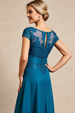 Peacock Blauw A Line Lange Moeder van de Bruid Jurk met Kant
