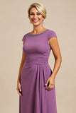 Paarse A Line Beaded Chiffon Thee Lengte Moeder van de Bruid Jurk met Ruches