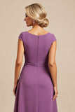 Paarse A Line Beaded Chiffon Thee Lengte Moeder van de Bruid Jurk met Ruches