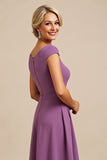 Paarse A Line Beaded Chiffon Thee Lengte Moeder van de Bruid Jurk met Ruches