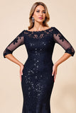 Sprankelende Marine zeemeermin chiffon lange moeder van de bruid jurk met kant