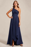 Marine A Line One Shoulder Lange Moeder van de Bruid Jurk met Kant