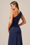 Marine A Line One Shoulder Lange Moeder van de Bruid Jurk met Kant