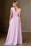 Candy Pink A Line Gegolfde Lange Moeder van de Bruid Jurk met Split
