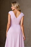 Candy Pink A Line Gegolfde Lange Moeder van de Bruid Jurk met Split