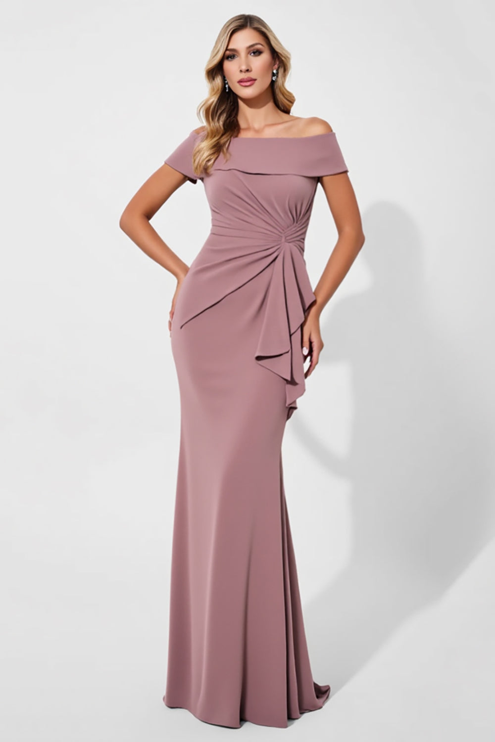 Vintage Mauve zeemeermin satijn lange moeder van de bruid jurk met sjerp