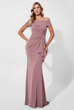 Vintage Mauve zeemeermin satijn lange moeder van de bruid jurk met sjerp
