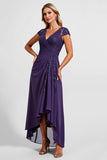 Sprankelende paarse chiffon lange moeder van de bruid jurk met kant