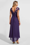Sprankelende paarse chiffon lange moeder van de bruid jurk met kant