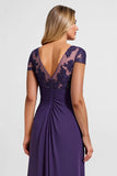 Sprankelende paarse chiffon lange moeder van de bruid jurk met kant
