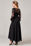 Zwarte High Low Lace Applique Moeder van de Bruid Jurk met Lange Mouwen