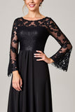 Zwarte High Low Lace Applique Moeder van de Bruid Jurk met Lange Mouwen
