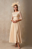Chiffon A Line Applique Champagne Moeder van de Bruid Jurk met 3/4 Mouwen