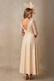 Chiffon A Line Applique Champagne Moeder van de Bruid Jurk met 3/4 Mouwen
