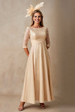 Chiffon A Line Applique Champagne Moeder van de Bruid Jurk met 3/4 Mouwen