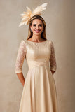 Chiffon A Line Applique Champagne Moeder van de Bruid Jurk met 3/4 Mouwen